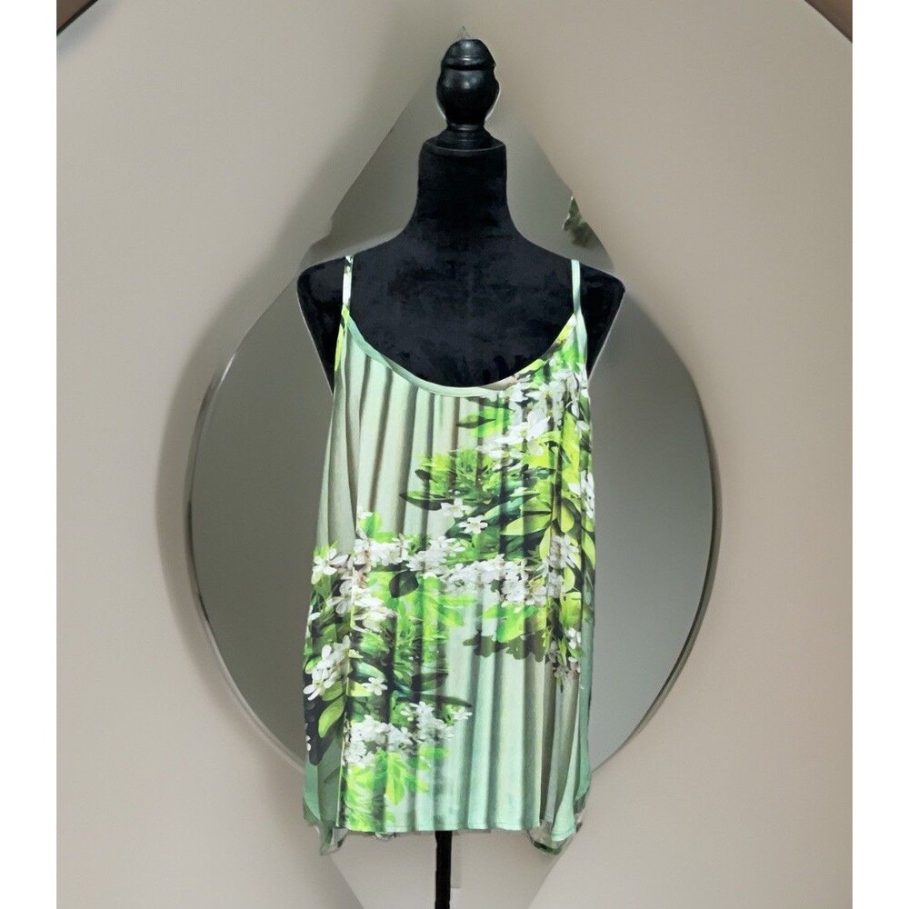 Ana A New Approach Womens Green White Floral Top Spaghetti straps Size XL